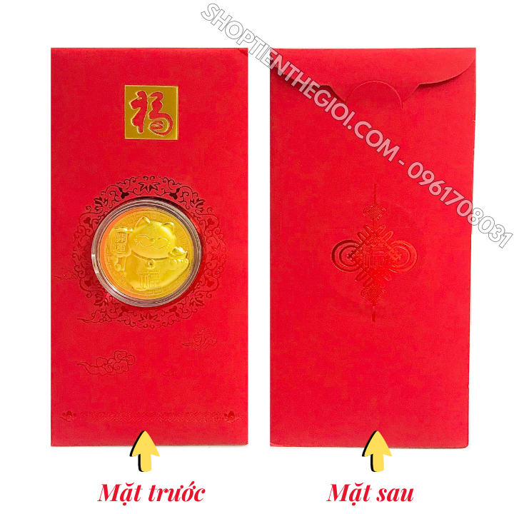 Bao Lì Xì Hình Con Mèo Thần Tài Mạ Vàng VIP - SP005918